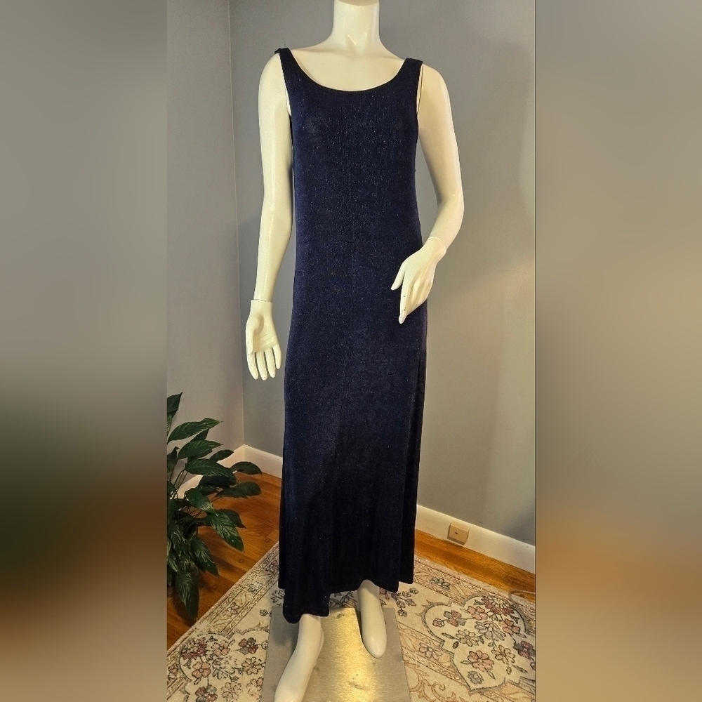 Vintage Carole Little Blue Sparkle Stretchy Sleeveless Gown - Size 6